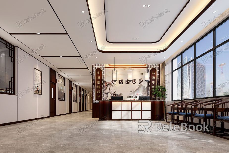 New Chinese Hospital Hall Traditional Chinese Medicine Nurse Station Ward Reception Area model