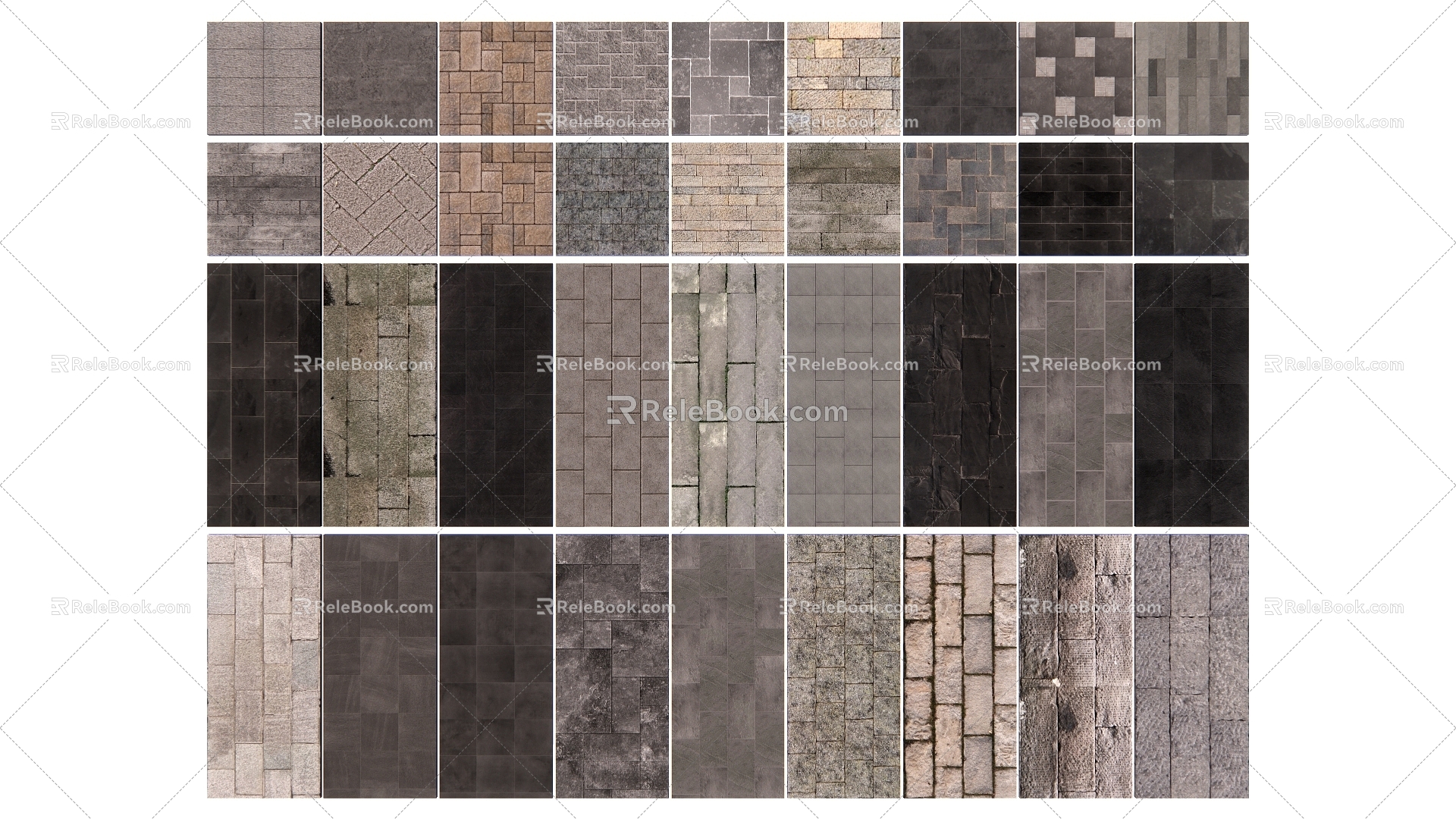 Green Slab Floor Tile Ground Paving Chinese Country Ancient Street Pavement Retro Old Slab 3d model