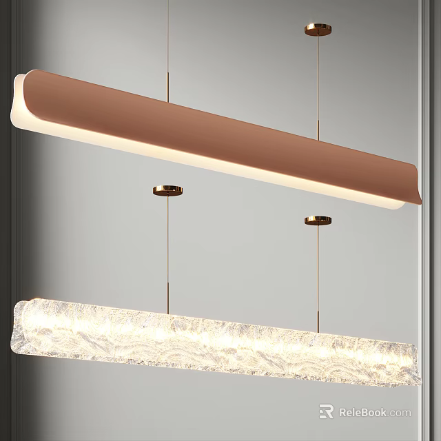 Modern Long Rectangular Chandeliers With Beige And Textured Glass Design Hanging From Ceiling 3d model