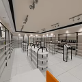 Modern Specialty Store Interior With Shelves Display Cases And Spotlights On White Tiled Floor