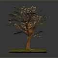 Small Wooden Treehouse On Tree Trunk With Ladder And Green Grass Surface