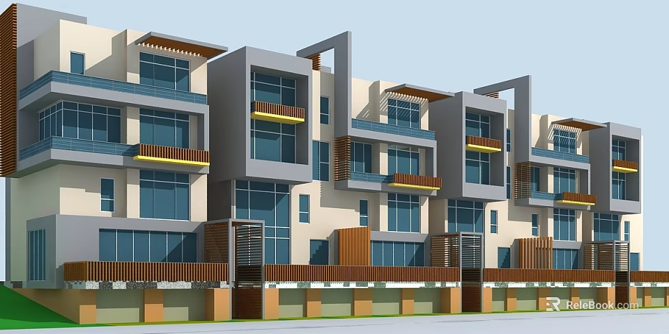 Modern Townhouses Exterior Architecture With Balconies Large Windows And Contemporary Design 3d model 