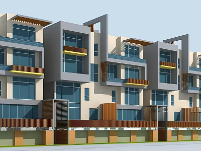 Modern Townhouses Exterior Architecture With Balconies Large Windows And Contemporary Design 3d model