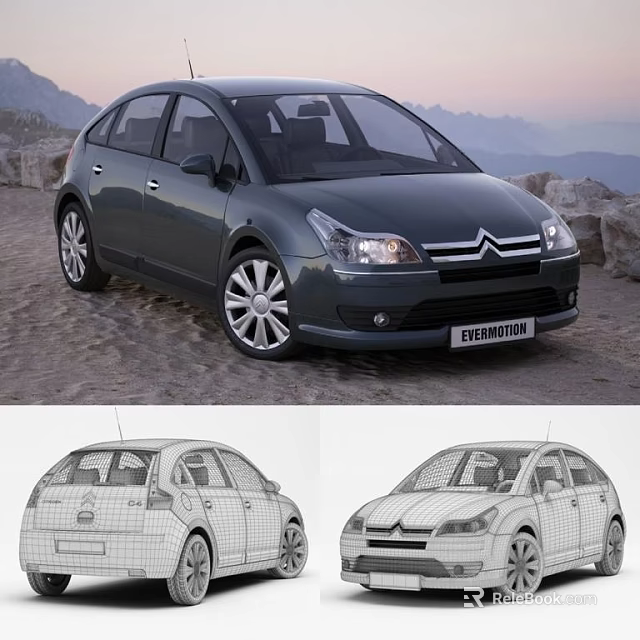 Gray Citroën Compact Car Exterior Display With Wireframe Model And Family Style Design 3d model 