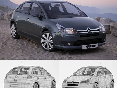 Gray Citroën Compact Car Exterior Display With Wireframe Model And Family Style Design 3d model