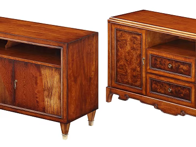 Classic Wooden TV Stands With Drawers Cabinet Doors And Elegant Legs 3d model