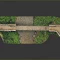 Miniature Bridge Model Showcasing Stone Arch Metal Frame Green Plants And Small Stream