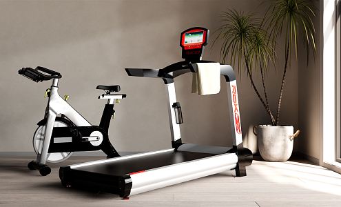 Modern Fitness Equipment Treadmill Spinning 3d model