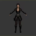 Game Movie Female Character in Black Red Fitted Combat Suit With Braided Pigtails And Headgear