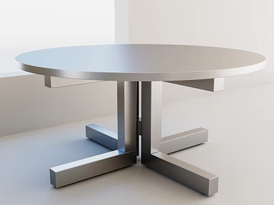 Modern Round Dining Table With Sleek Metal Cross Legs Design 3d model