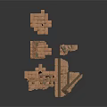 Ancient Architectural Ruins 3D Model With Brown Stone Platforms And Towers