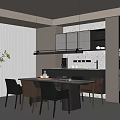 Modern Restaurant Interior With Dining Table Chairs And Hanging Lights Minimalist Design 3d model