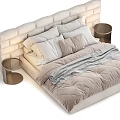 Modern Double Bed With Tufted Headboard Soft Pillows Cozy Duvet And Nightstand