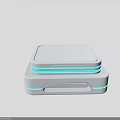 White Square Stacked Electronic Device With Light Blue Accent Lines And Handle