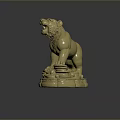 Standing Tiger Sculpture With Ivory Color And Coin Decorative Base