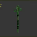 Traditional Long Handle Weapon with Multiple Spikes and Decorative Red Black Stripes