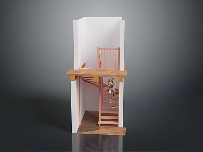 Detailed Miniature Architectural Model Featuring Wooden Staircase With Platform Pink Chair And Climbing Figure 3d model