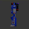 Blue Robot Action Figure With Red Eyes Yellow Chest Silver Limbs And Colorful Leg Details