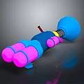 Colorful 3D Mechanical Structure With Pink Blue Yellow Cylindrical Parts And Spring Design