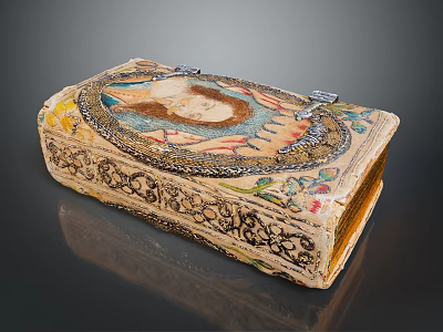 Decorative Vintage Storage Box Featuring Hand Painted Artwork Intricate Floral Patterns And Metal Clasps 3d model