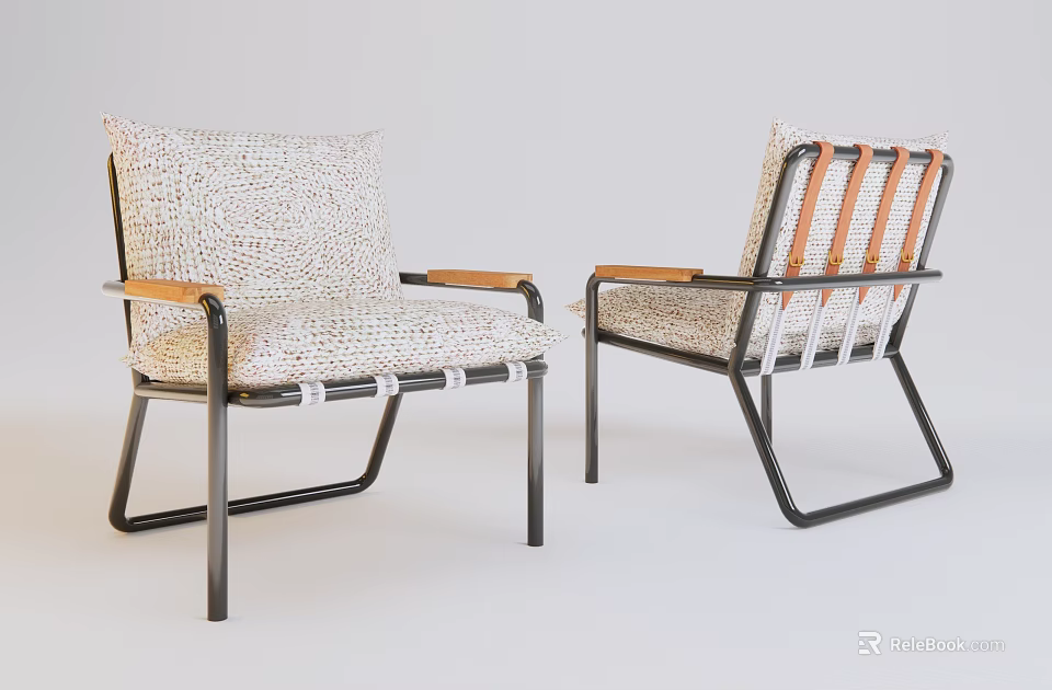 Modern Leisure Chairs With Fabric Upholstery Wooden Armrests And Metal Frame Design 3d model 