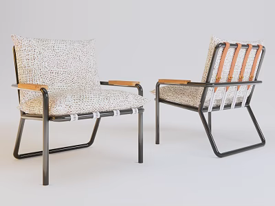 Modern Leisure Chairs With Fabric Upholstery Wooden Armrests And Metal Frame Design 3d model