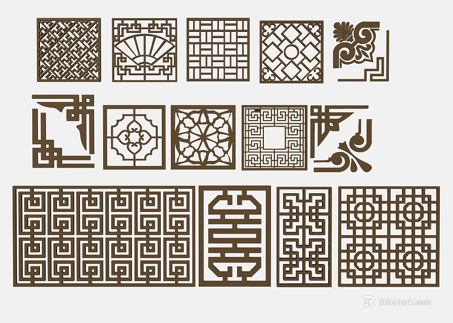 Traditional Chinese Partitions With Intricate Geometric Patterns And Cultural Motifs 3d model 