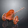 Antique Wooden Wheeled Cart With Two Wheels Curved Compartment Decorative Patterns And Traction Pole