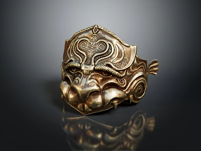 Ancient Golden Mask With Intricate Carvings And Ornate Decorative Patterns 3d model