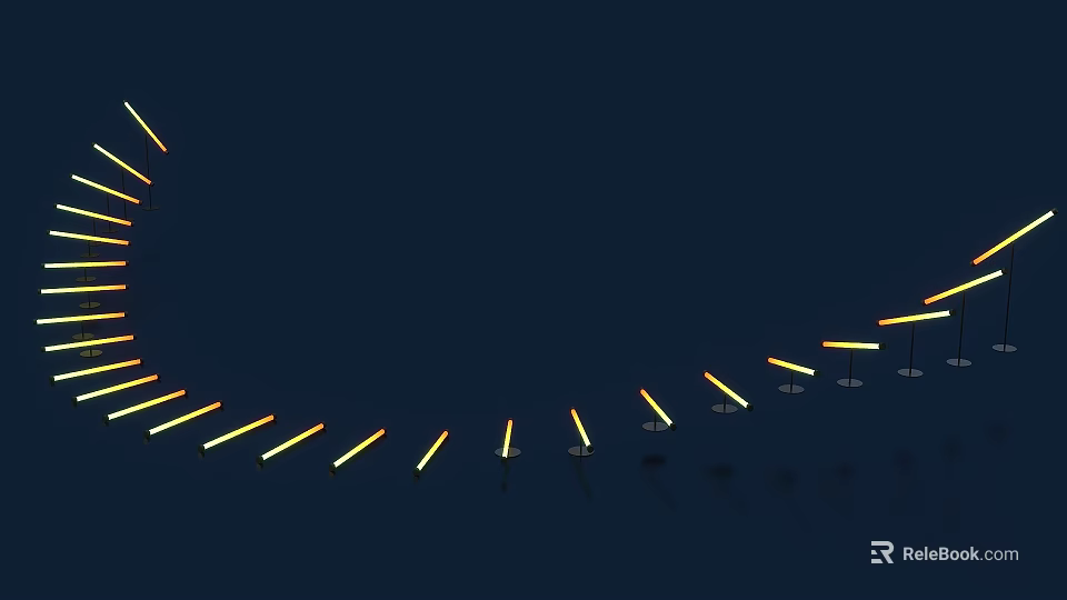 Yellow Linear Elements Arranged In Curved Arc On Dark Background Surface Design 3d model 