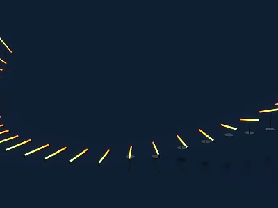 Yellow Linear Elements Arranged In Curved Arc On Dark Background Surface Design 3d model