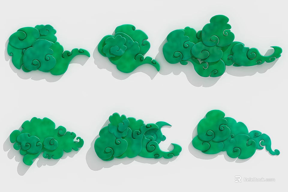 Set Of Green Cloud Pattern Wall Decor For Modern Interior Design 3d model 