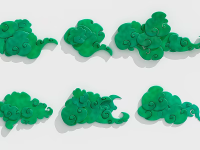 Set Of Green Cloud Pattern Wall Decor For Modern Interior Design 3d model