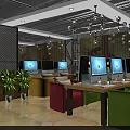 Modern Internet Cafe Interior With Computers Comfortable Seats And Bar Counter 3d model