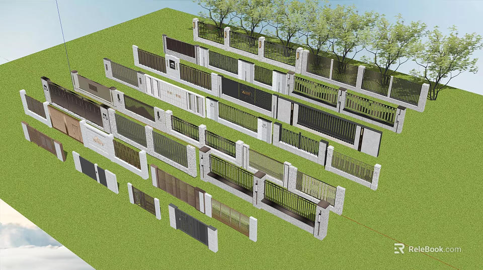 Modern Landscape Garden Wall Designs With Various Grille Patterns And Greenery 3d model 