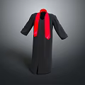 Elegant Long Black Robe Featuring Red Scarf For Formal Attire Style 3d model