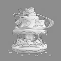 Cake Shaped Multi Layered Kids Playground Equipment With Unicorn Carousel Pink White Cream And Hearts