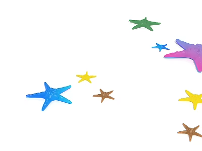 Colorful Starfish In Various Colors On White Background With Different Sizes 3d model