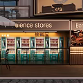 Industrial Factory Building Modern Exterior With Glass Metal Structure Commercial Lighting And Outdoor Umbrellas