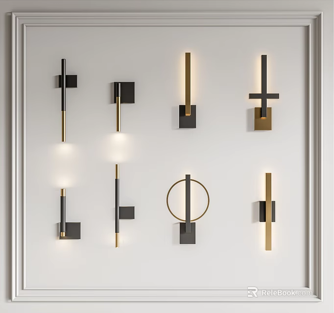 Modern Black and Gold Wall Lamps with Square and Circular Design for Interior Decoration 3d model 