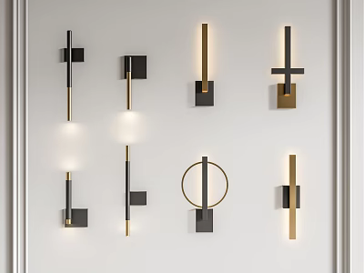 Modern Black and Gold Wall Lamps with Square and Circular Design for Interior Decoration 3d model