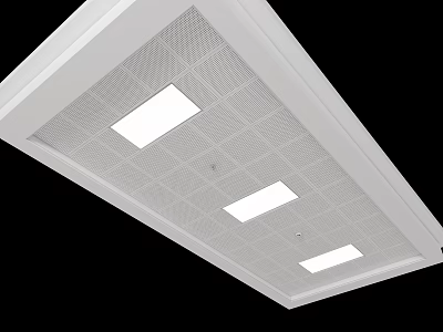 Stylish White Ceiling With Grid Pattern And Three Square Lights 3d model