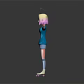 Game Movie Character Blonde Hair Pink Glasses Blue Adidas Sweatshirt Blue Shorts Striped Socks Pink Shoes