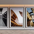 Modern Wall Art Decor with Black White Geometric and Golden Spiral Architecture Paintings