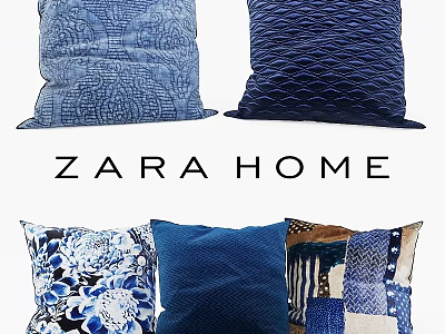 ZARA HOME Blue Decorative Pillows With Floral Textured And Patchwork Patterns 3d model