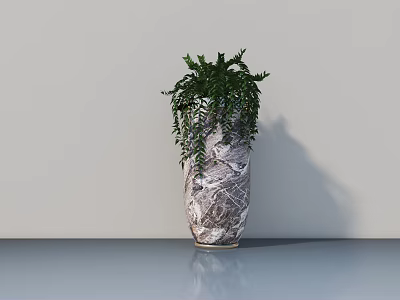 Potted Bonsai Plant in Textured Vase on Smooth Tabletop with Light Wall Background 3d model