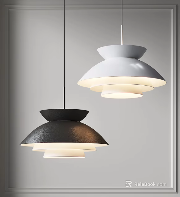 Modern Matte Black White Layered Dome Pendant Light for Living Room Home Decor 3d model 