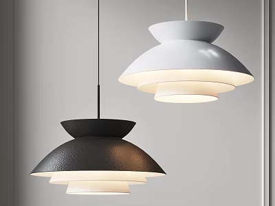 Modern Matte Black White Layered Dome Pendant Light for Living Room Home Decor 3d model