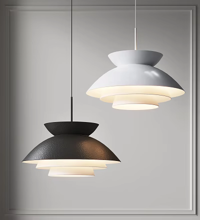 Modern Matte Black White Layered Dome Pendant Light for Living Room Home Decor 3d model