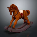 Childrens Brown Rocking Horse Toy With Red Saddle And White Cushion